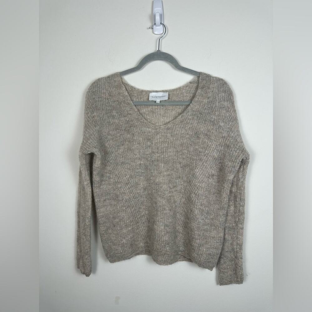 Sud Express Alpaca Mohair Blend Sweater Grey Tan Size Small GUC